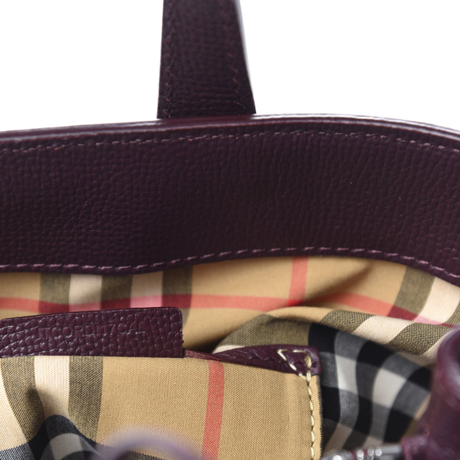 Burberry Derby Calfskin House Check Medium Banner Tote Burgundy 11 of 15