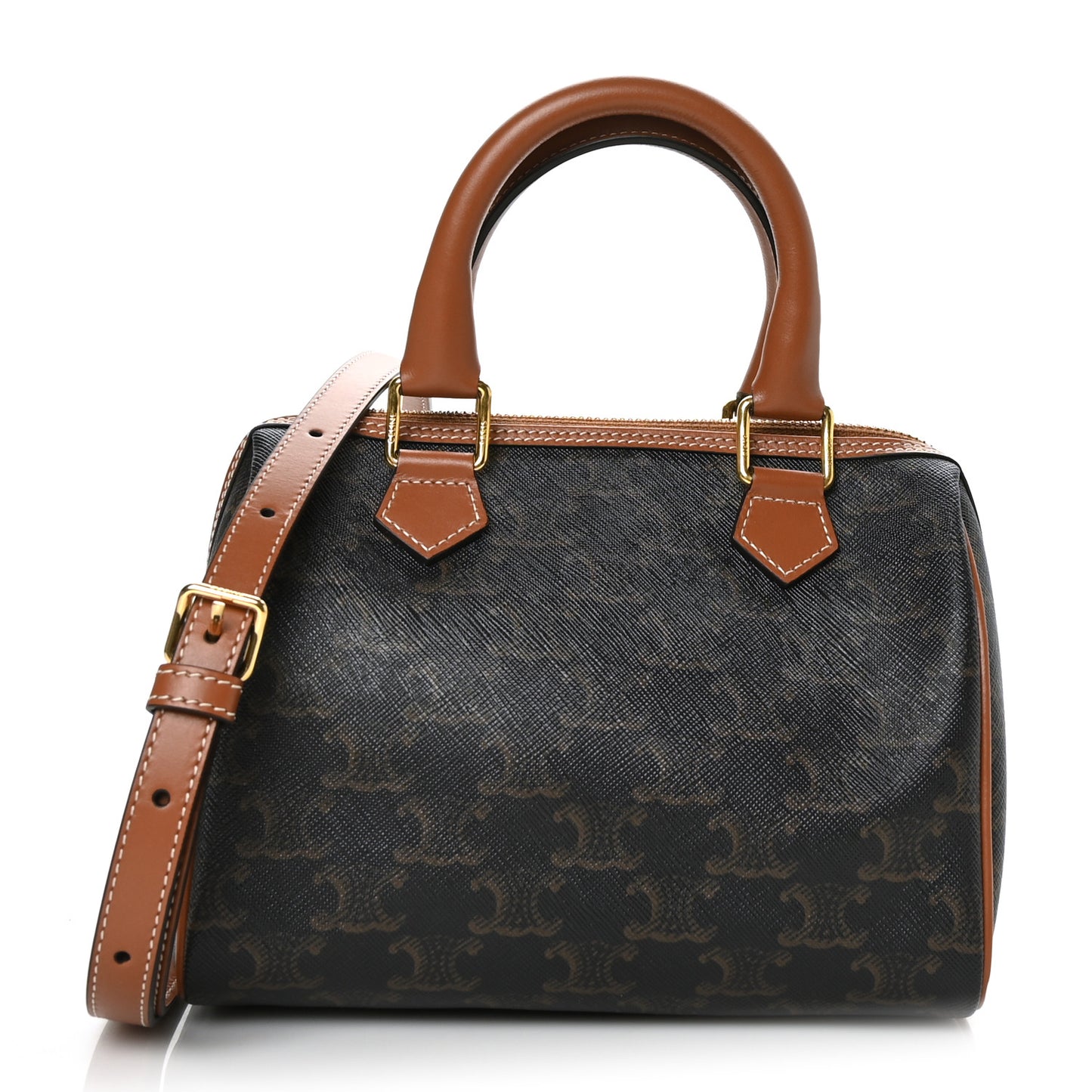 Triomphe Canvas Calfskin Small Boston Bag Tan