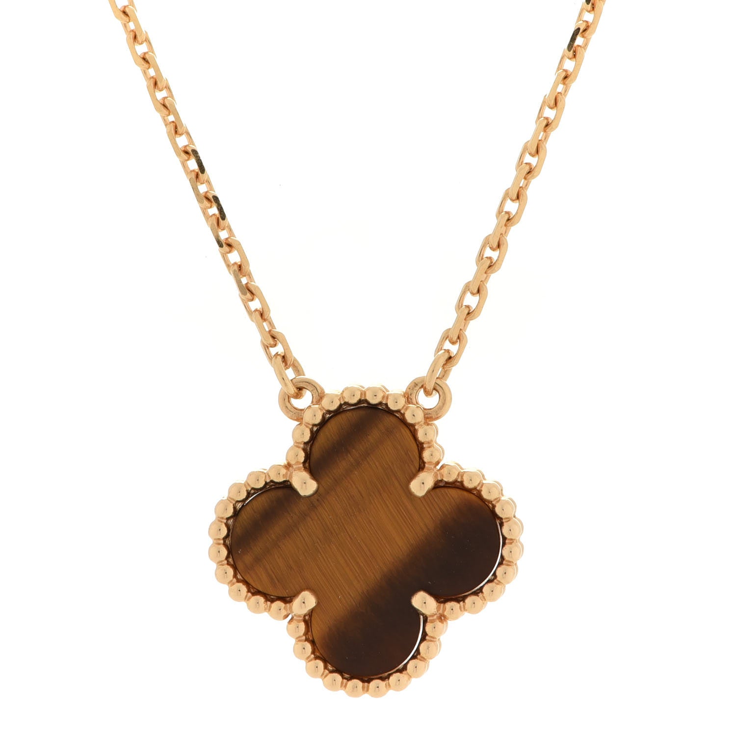 Van Cleef & Arpels 18K Yellow Gold Tiger Eye Vintage Alhambra Pendant Necklace 4 of 6
