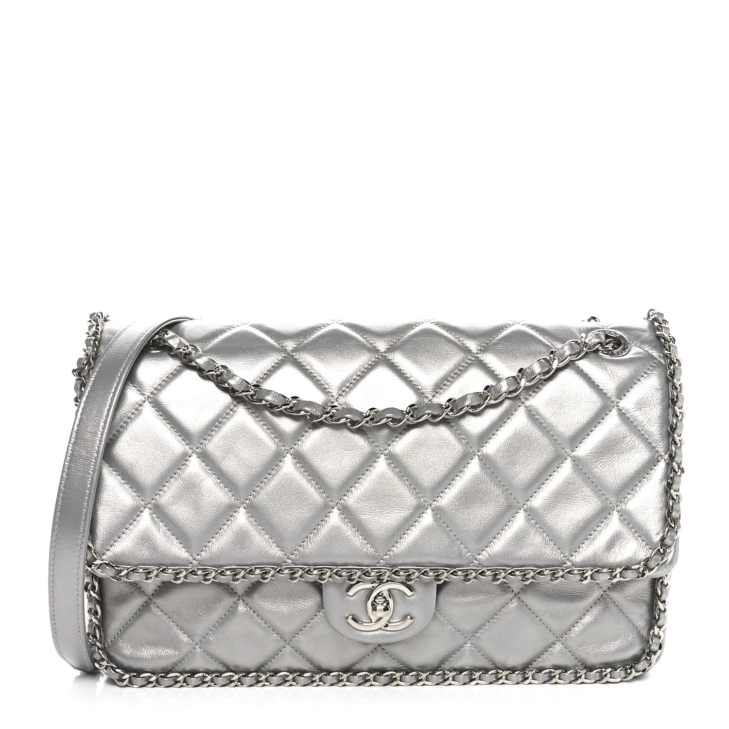Chanel Metallic Lambskin Large Chain All Over Flap Silver 1 of 10
