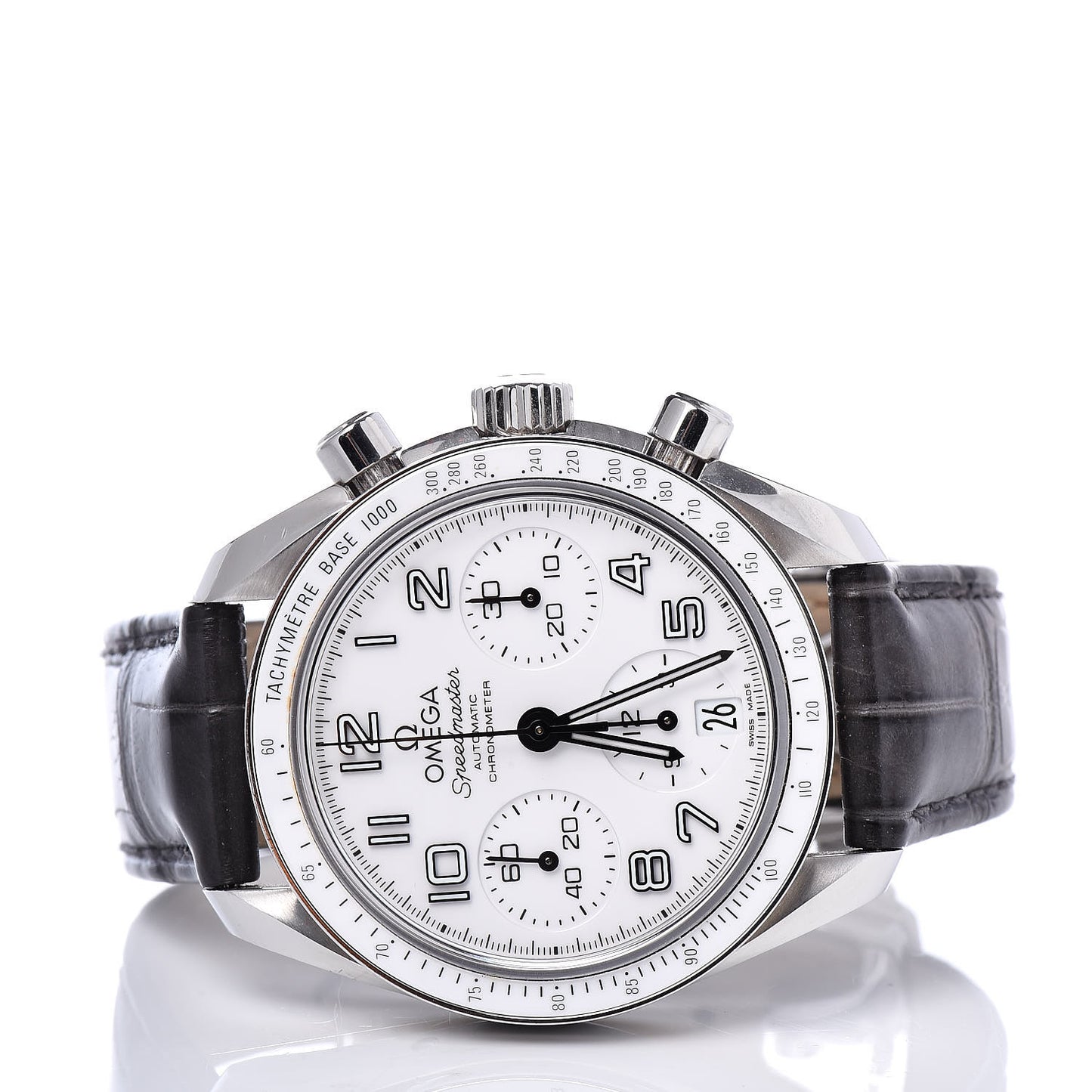 Stainless Steel Alligator 38mm Speedmaster Automatic Chronograph Watch White 324.33.38.40.04.001