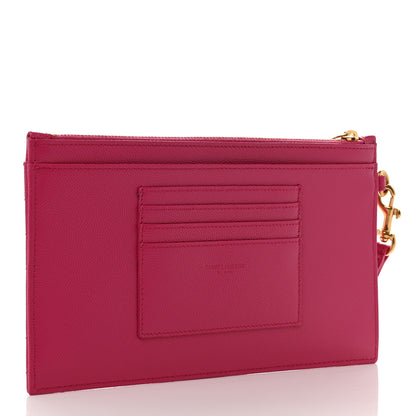 Saint Laurent Grain De Poudre Chevron Monogram Large Bill Pouch Fuxia Couture 3 of 7