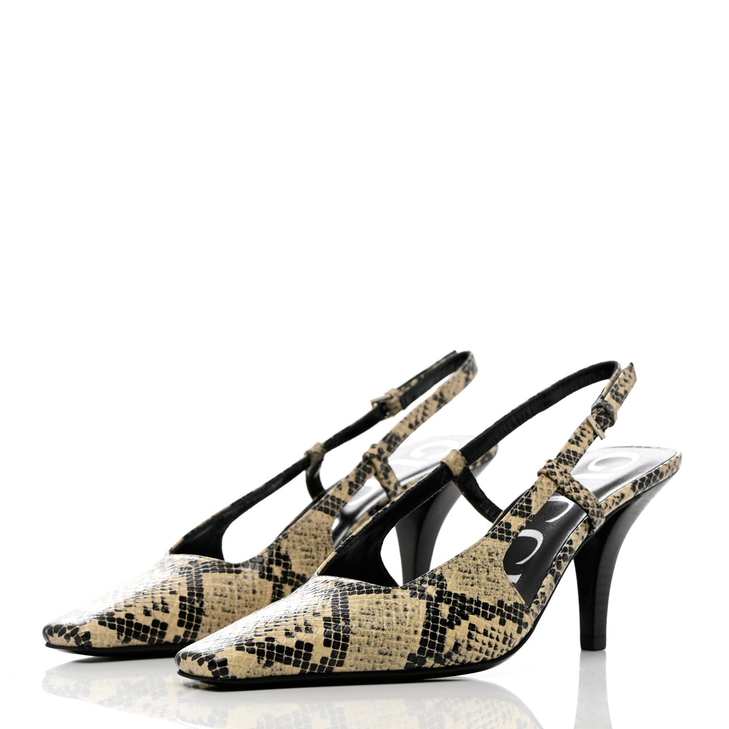 Calfskin Python Print Square G 75mm Slingback Pumps 35.5 Beige Avana