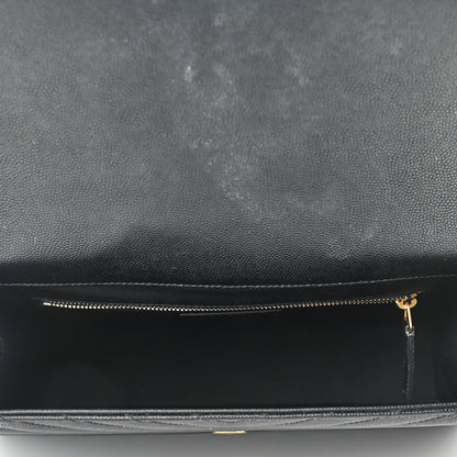 Saint Laurent Grain De Poudre Matelasse Chevron Large Monogram Satchel Black 5 of 8