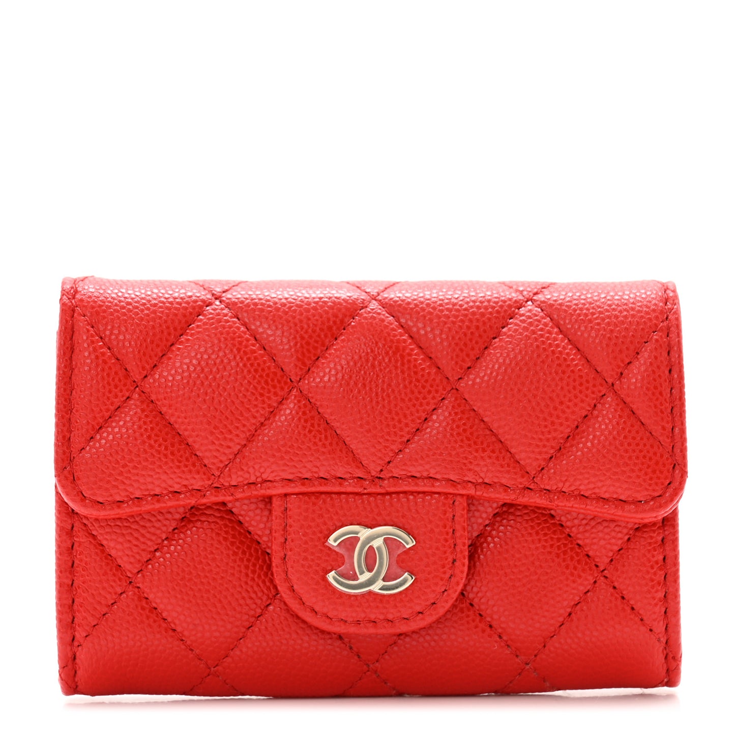 Caviar Quilted Flap Card Holder Wallet Red