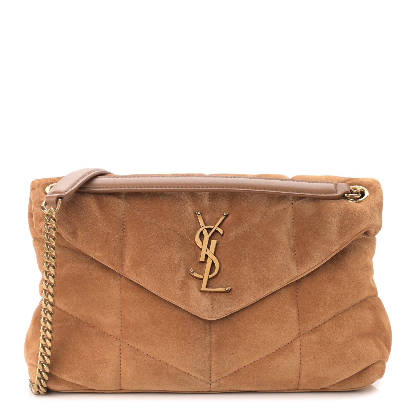 Suede Calfskin Quilted Small Loulou Puffer Monogram Chain Satchel Cinnamon