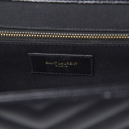 Saint Laurent Grain De Poudre Matelasse Chevron Large Monogram Satchel Black 6 of 9