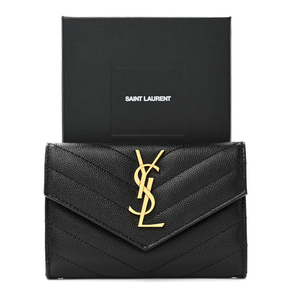 Saint Laurent Grain De Poudre Matelasse Chevron Small Monogram Envelope Wallet Black 8 of 8