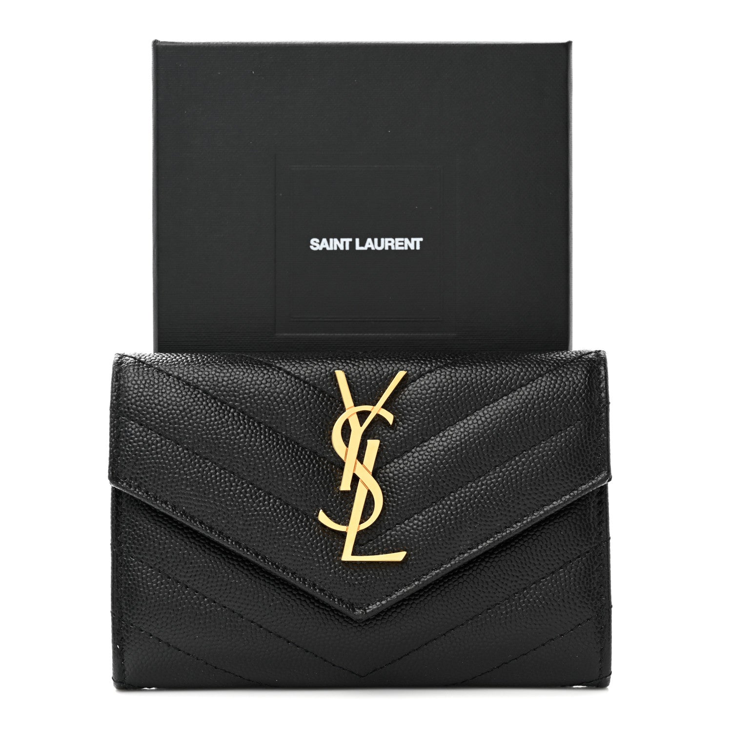 Saint Laurent Grain De Poudre Matelasse Chevron Small Monogram Envelope Wallet Black 8 of 8