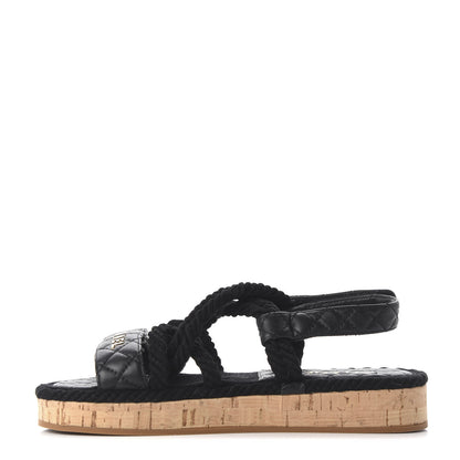 Chanel Cord Lambskin Quilted Logo Sandals 38 Black 1 of 10