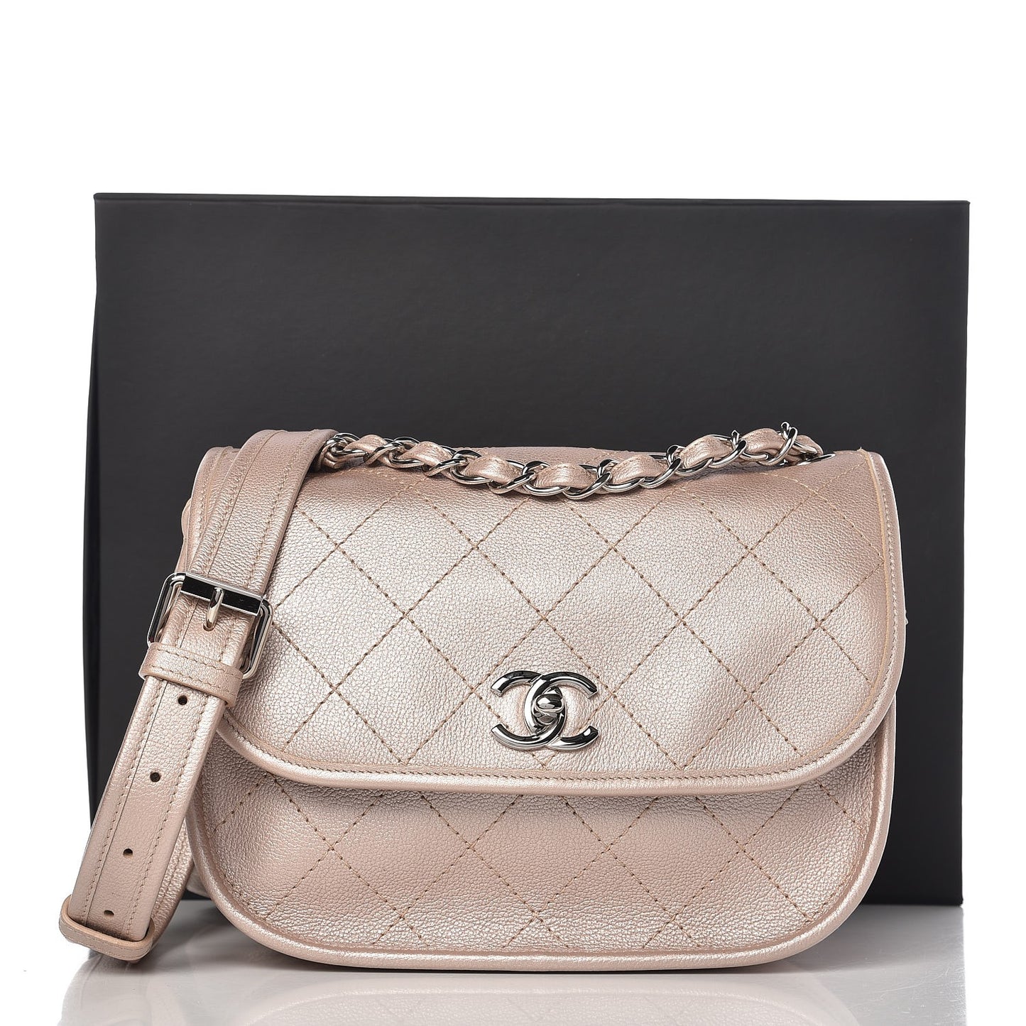 Metallic Calfskin Quilted Jungle Stroll Messenger Bag Gold