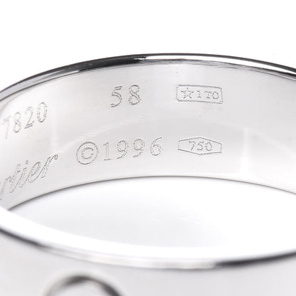 Cartier 18K White Gold 6mm LOVE Ring 58 8.25 5 of 5