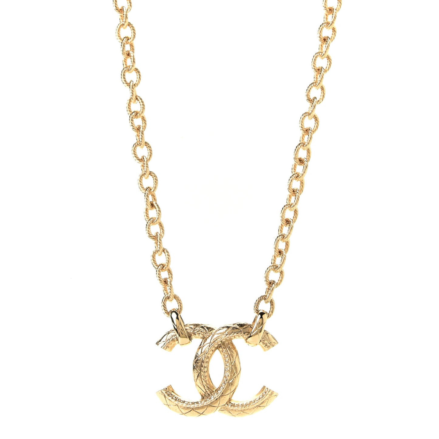 Metal Quilted CC Necklace Gold