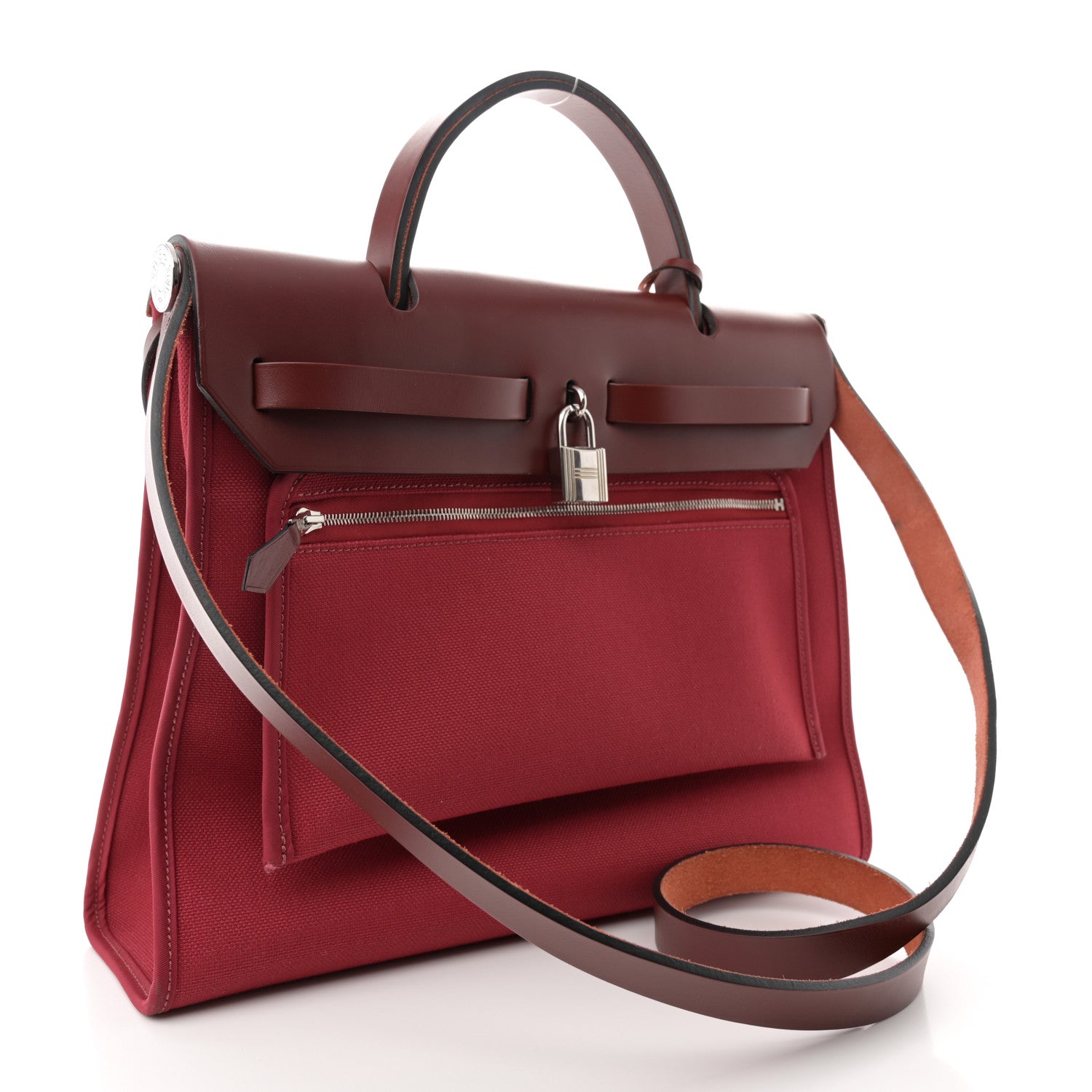 Hermes Vache Hunter Toile Herbag Zip 31 PM Rouge Grenat Rouge H 4 of 16