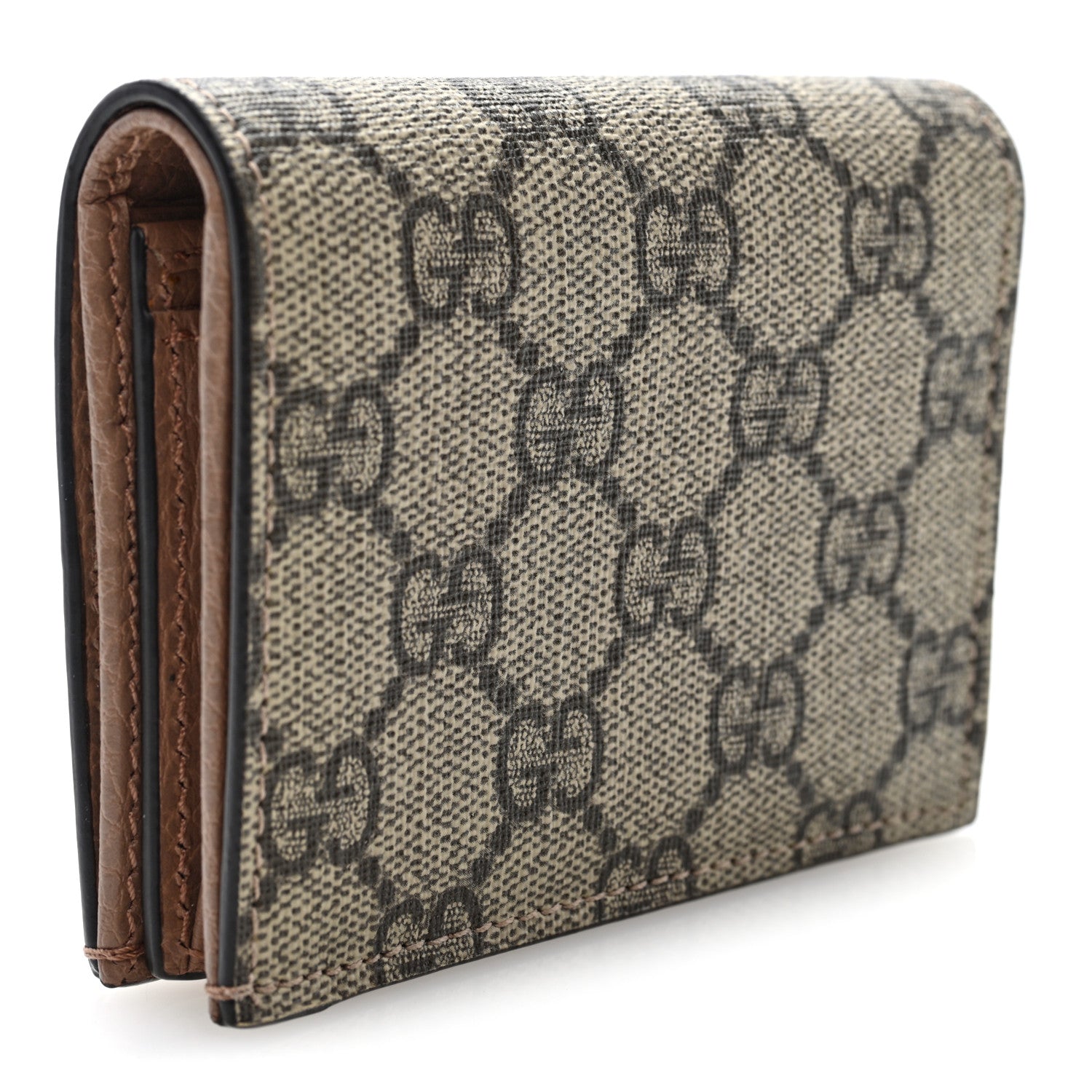 Gucci Dollar Calfskin GG Supreme Monogram GG Marmont Card Case Porcelain Rose Beige Ebony 3 of 7
