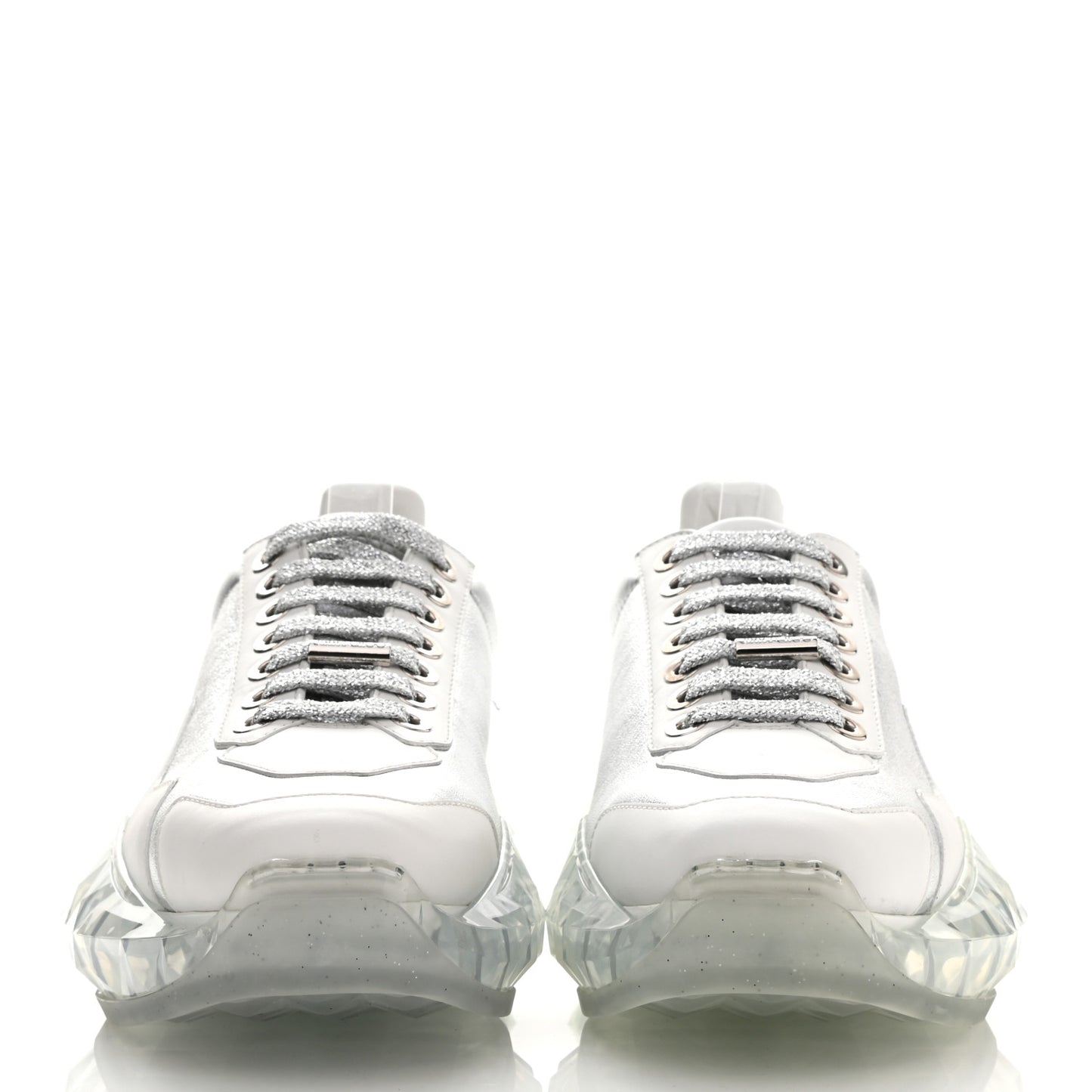Metallic Calfskin Womens Diamond F Low Top Sneaker 40 White Silver