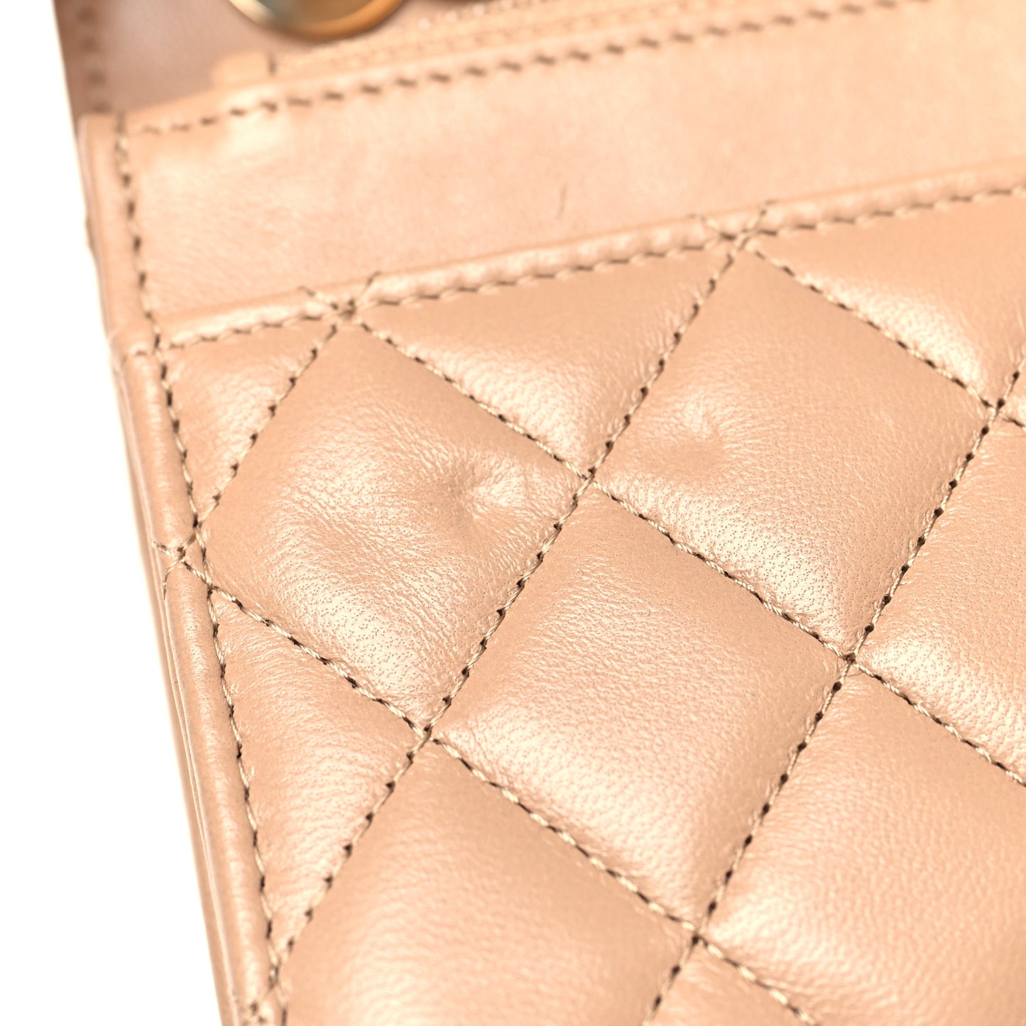 Lambskin Quilted Trendy CC Wallet On Chain WOC Beige