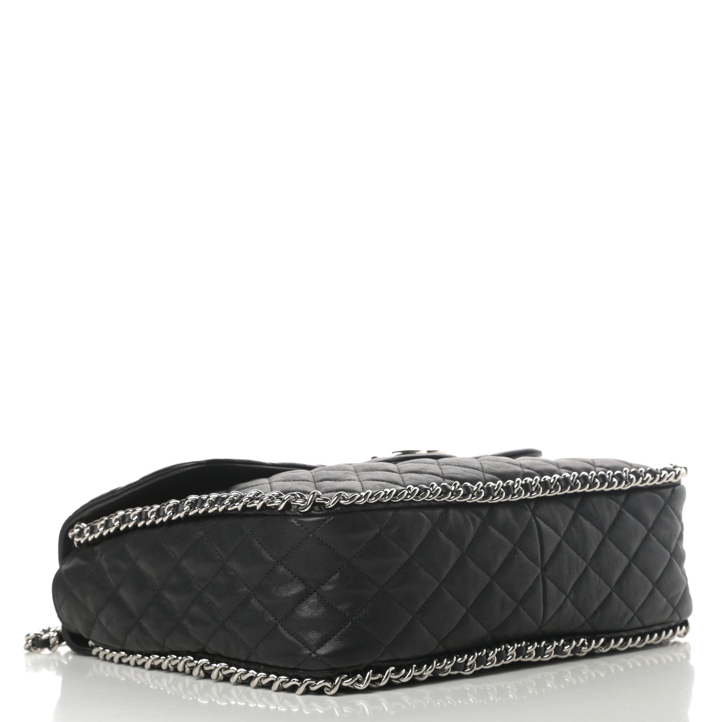 Washed Lambskin Quilted Maxi Chain Around Flap Black