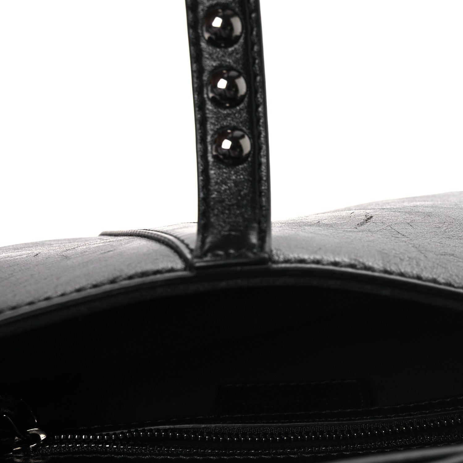 Christian Dior Shiny Crinkled Calfskin Studded Saddle Bag Black 12 of 12