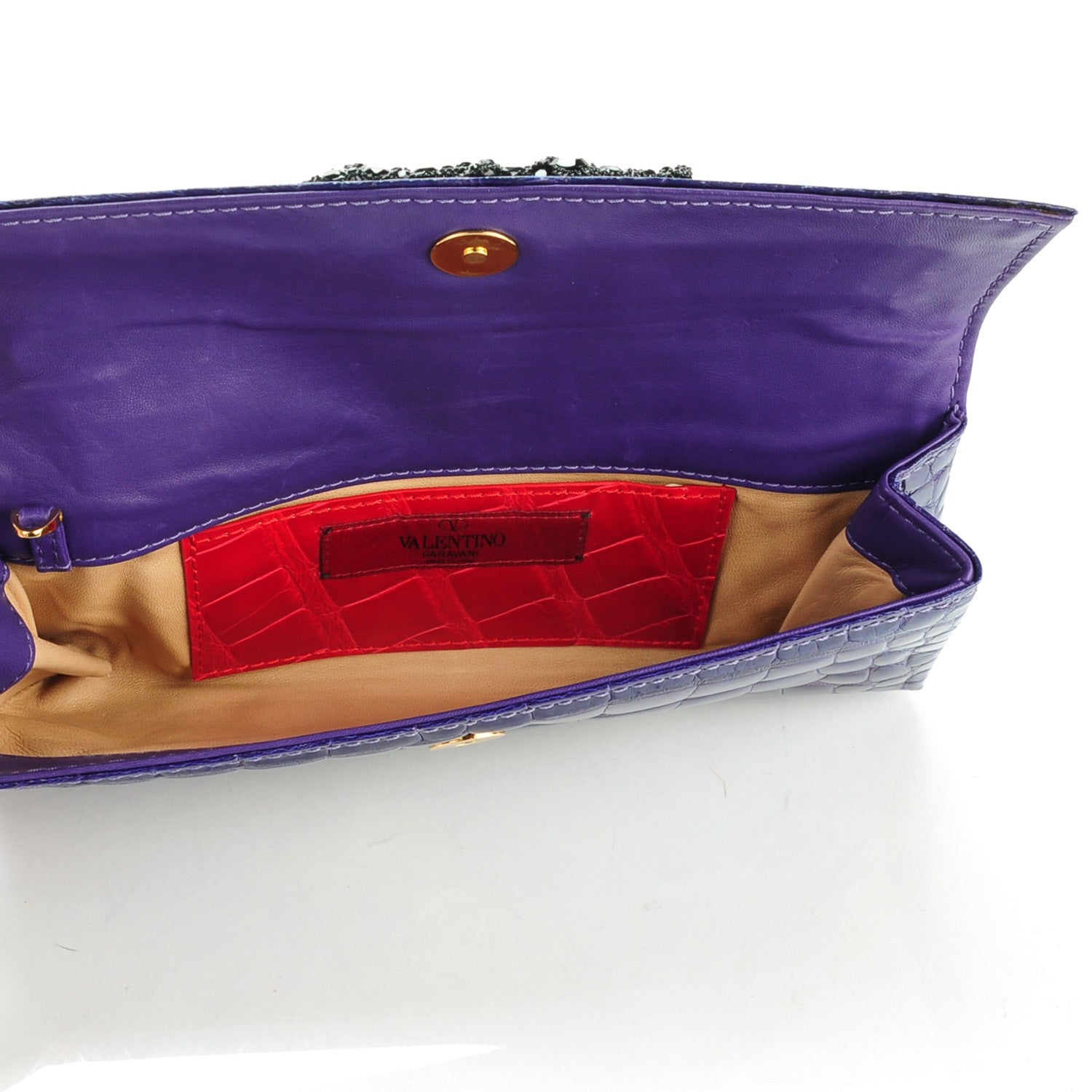Valentino Garavani Crocodile Crystal Black Panther Bangle Clutch Purple 5 of 7