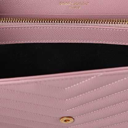 Saint Laurent Grain De Poudre Matelasse Chevron Monogram Chain Wallet Pale Pink 7 of 10