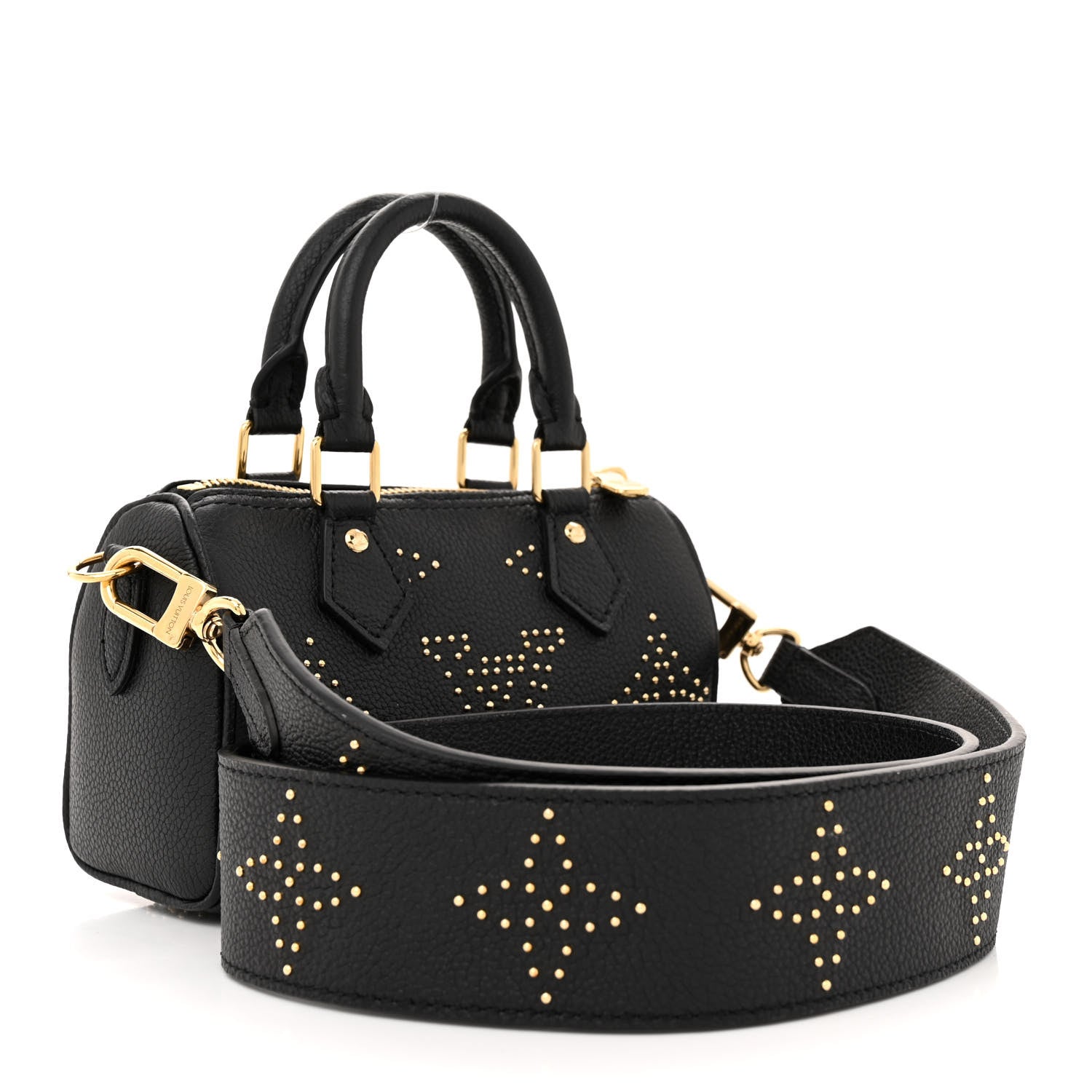 Louis Vuitton Grained Calfskin Studded Monogram Giant Nano Speedy Black 3 of 10