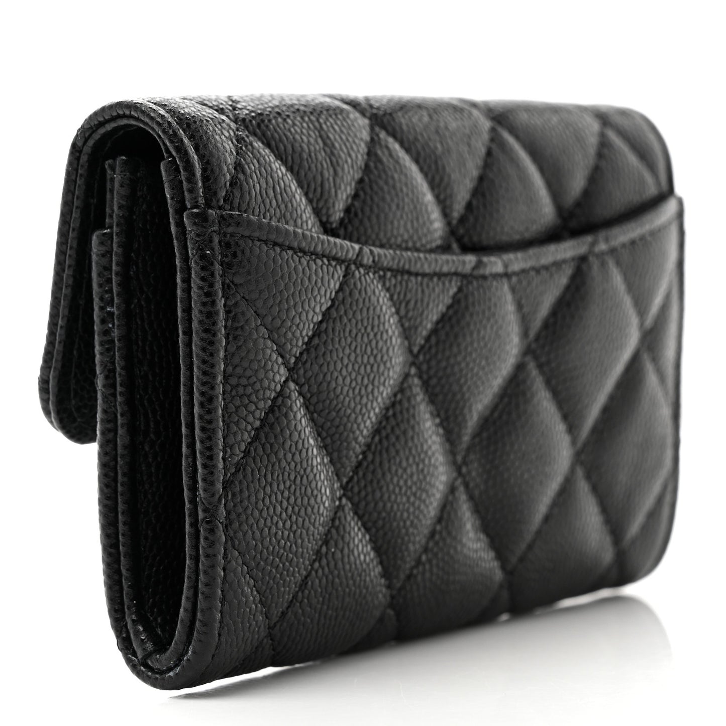 Caviar Quilted Flap Card Holder Wallet Black