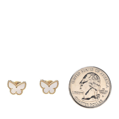 Van Cleef & Arpels 18K Yellow Gold Mother of Pearl Sweet Alhambra Butterfly Earrings 2 of 7