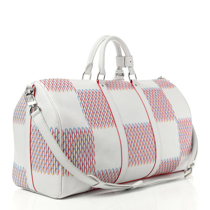Louis Vuitton Cowhide Damier Spray Keepall Bandouliere 50B White 2 of 8