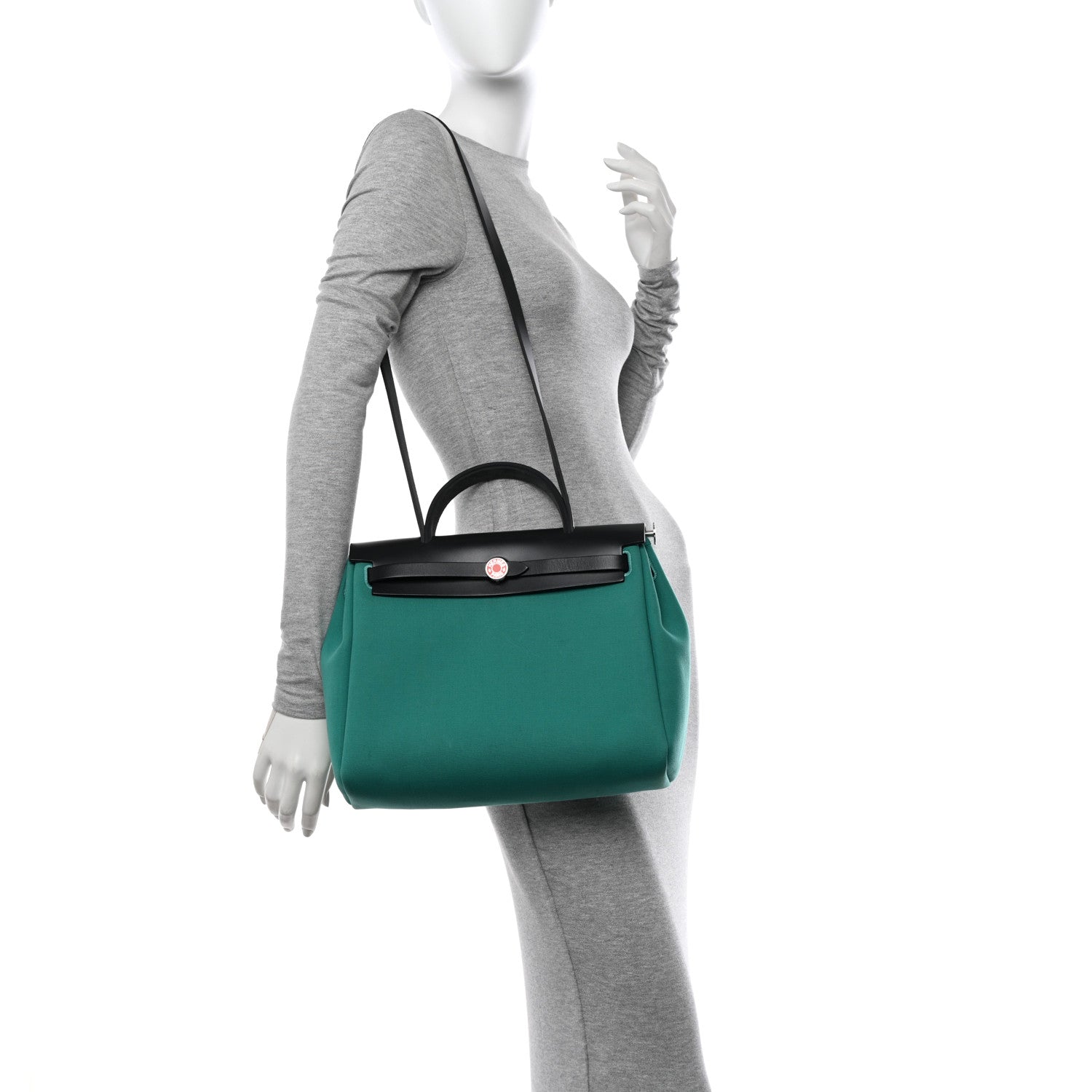 Hermes Military Toile Vache Hunter Laque Horseshoe Herbag Zip Retourne PM 31 Malachite 2 of 12