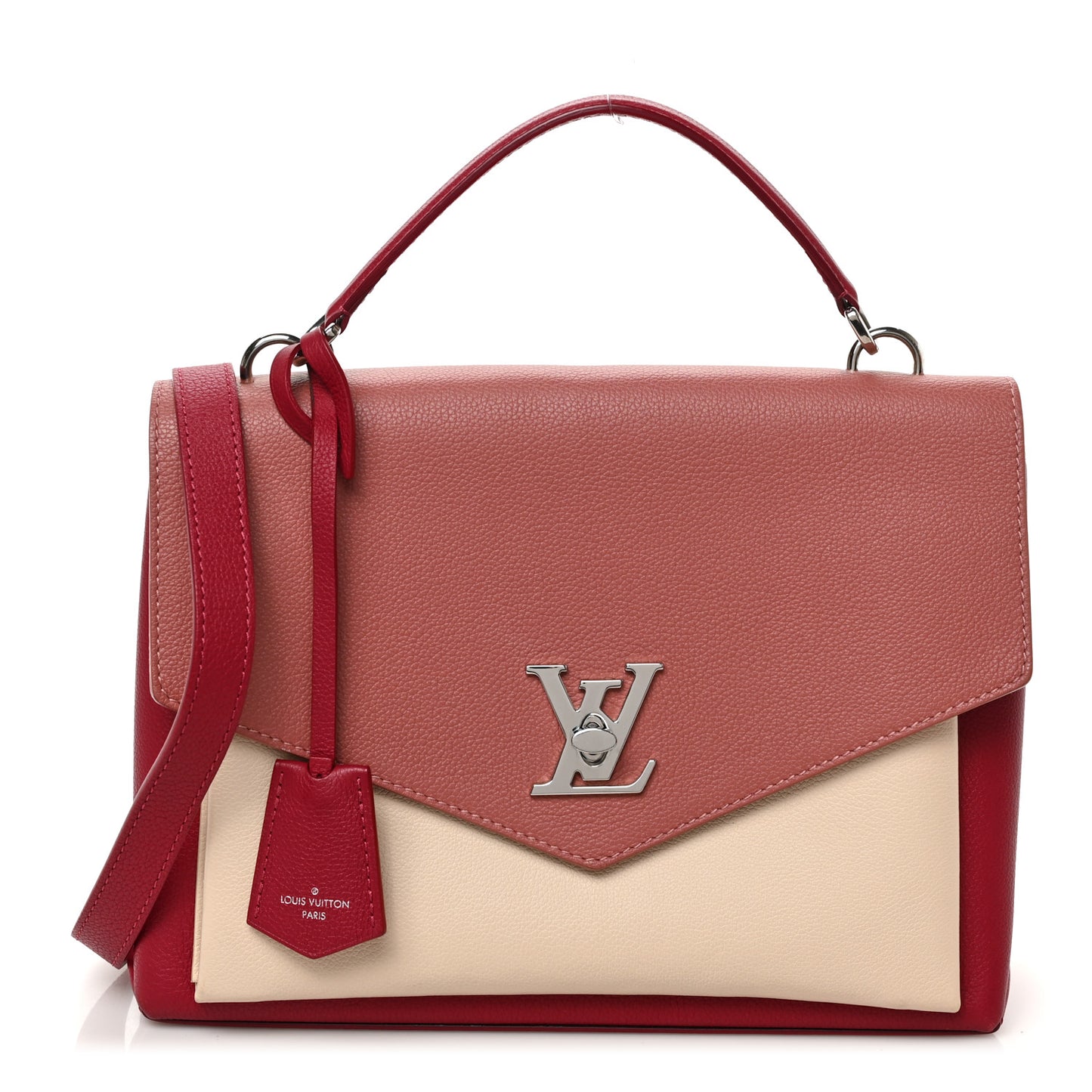Soft Calfskin My Lockme Top Handle Rose Boudoir Lie De Vin Creme