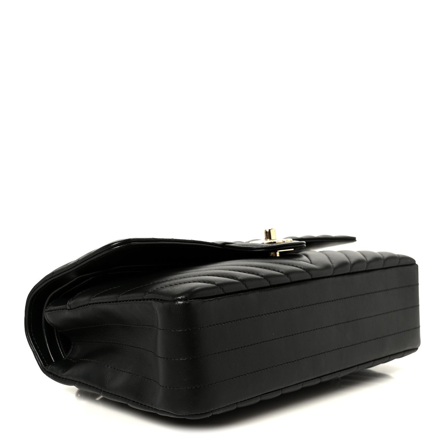 Lambskin Chevron Quilted Medium Double Flap Black