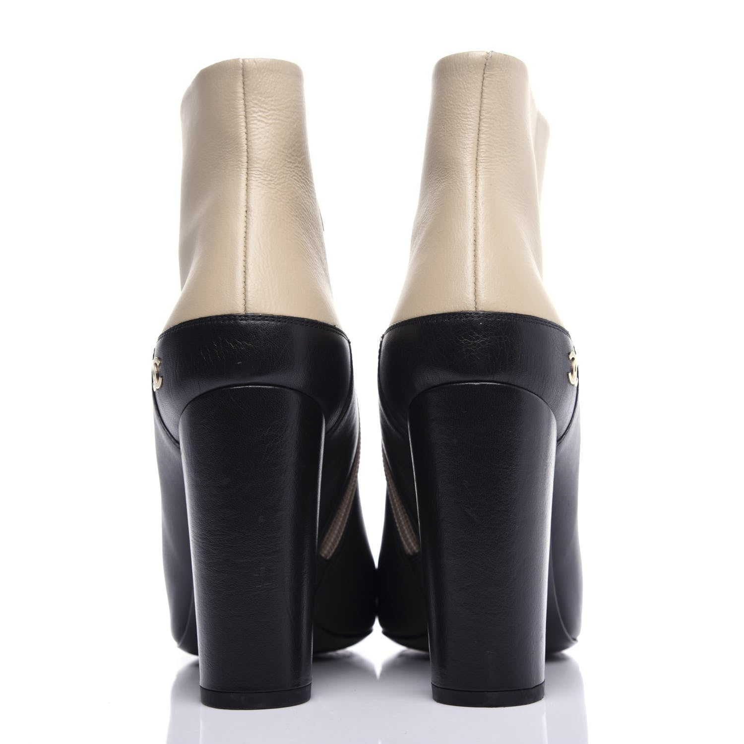 Chanel Tumbled Calfskin CC Short Boots 39 Beige Black 7 of 11