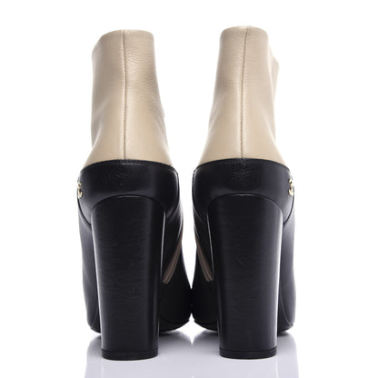 Chanel Tumbled Calfskin CC Short Boots 39 Beige Black 7 of 11