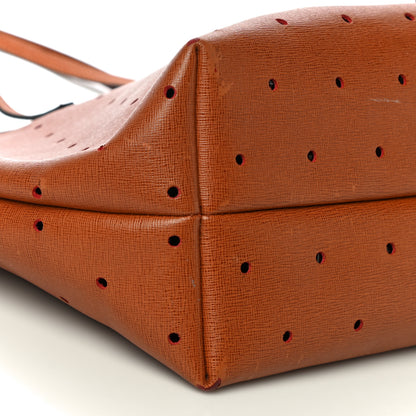 Fendi Vitello Zucca Perforated Medium Roll Tote Miel Rosso Tobacco 10 of 15