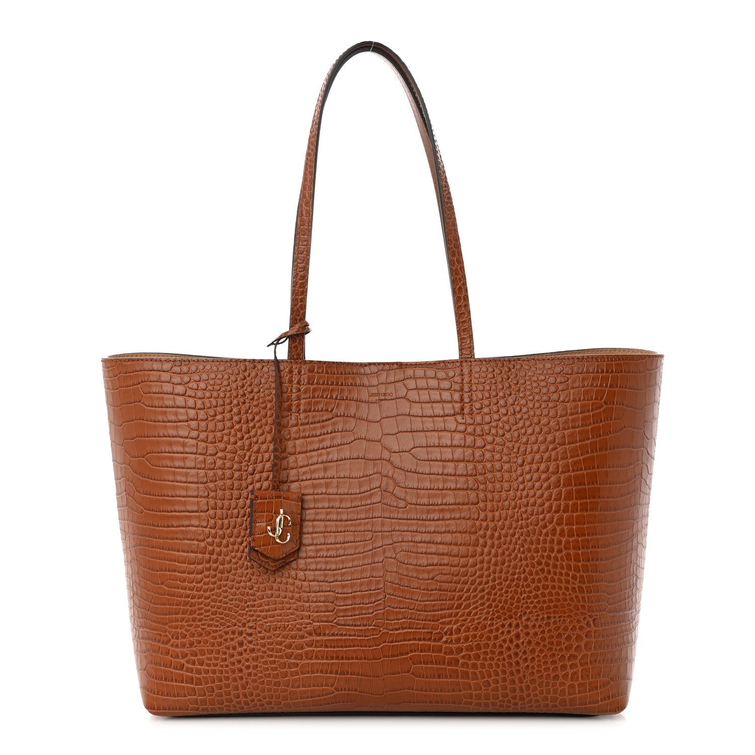 Jimmy Choo Calfskin Crocodile Embossed Nine2Five East West Tote Dark Tan 3 of 11