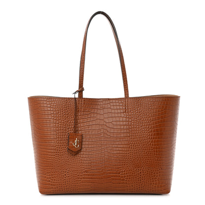 Jimmy Choo Calfskin Crocodile Embossed Nine2Five East West Tote Dark Tan 3 of 11