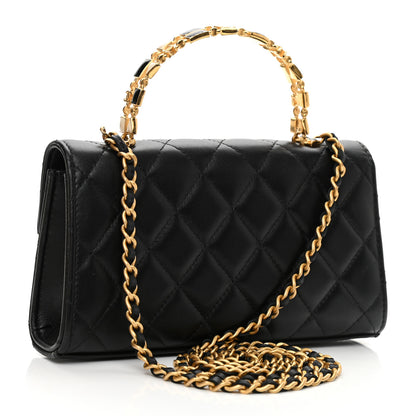 Chanel Lambskin Enamel Quilted Top Handle Flap Phone Holder With Chain Black 2 of 9