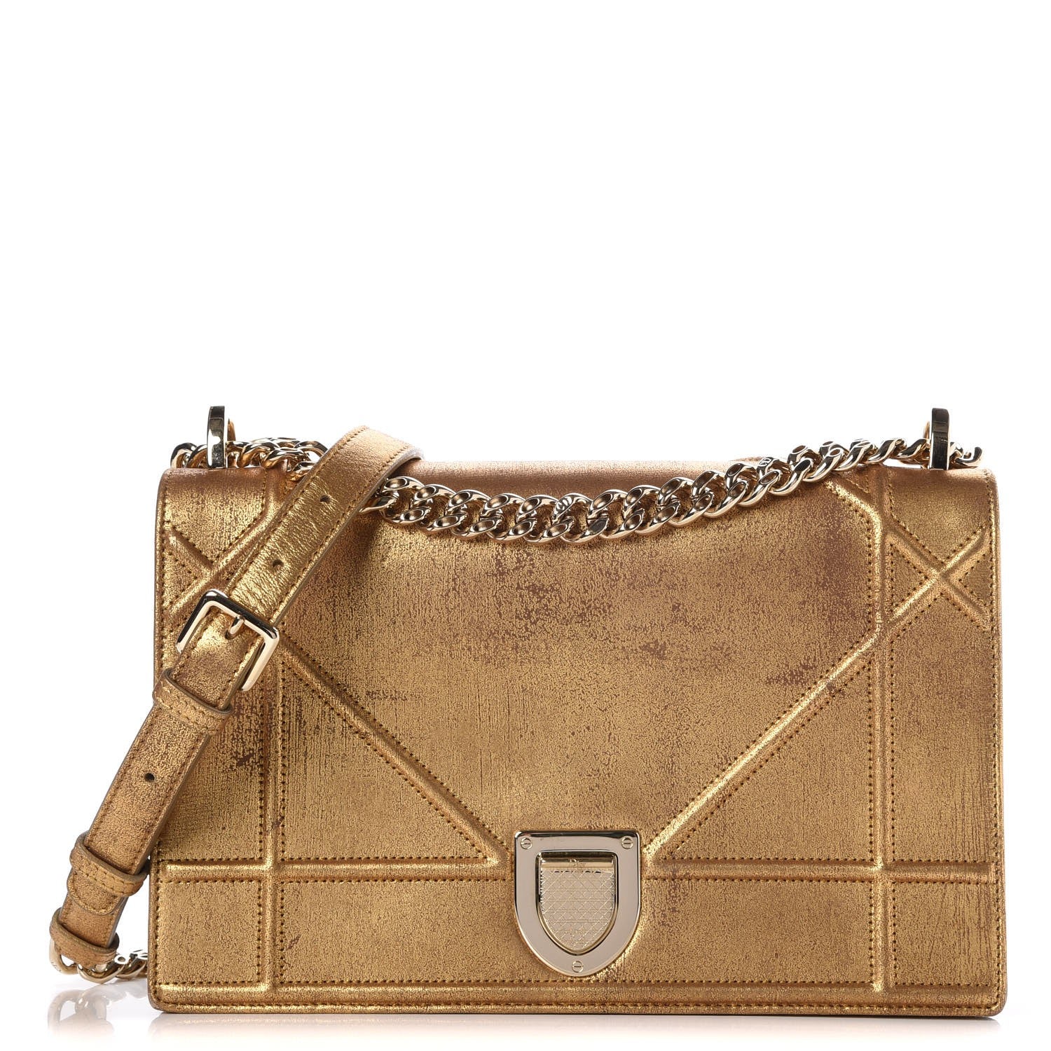 Christian Dior Metallic Brushed Calfskin Medium Diorama Flap Bag Gold 1 of 10