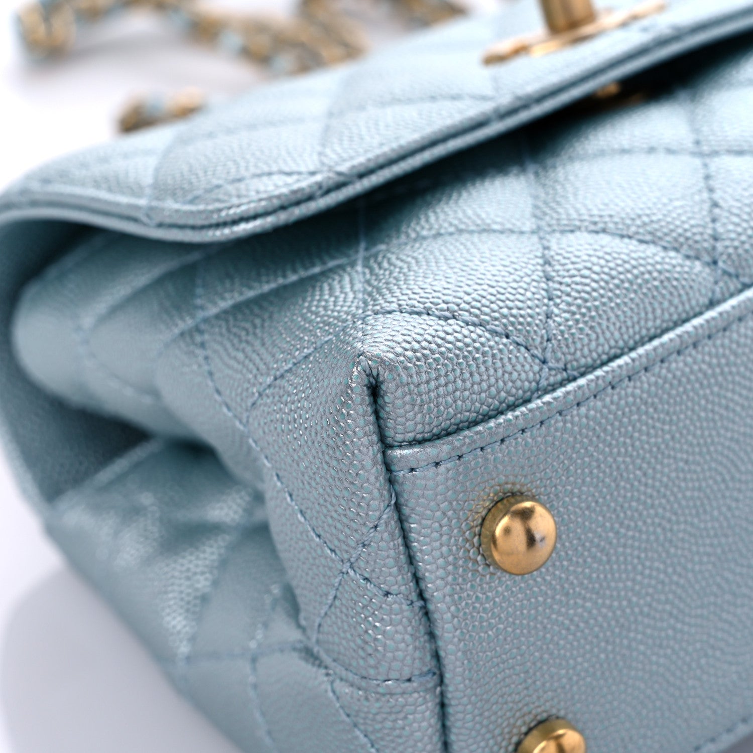 Chanel Metallic Caviar Quilted Extra Mini Coco Handle Flap Light Blue 8 of 12
