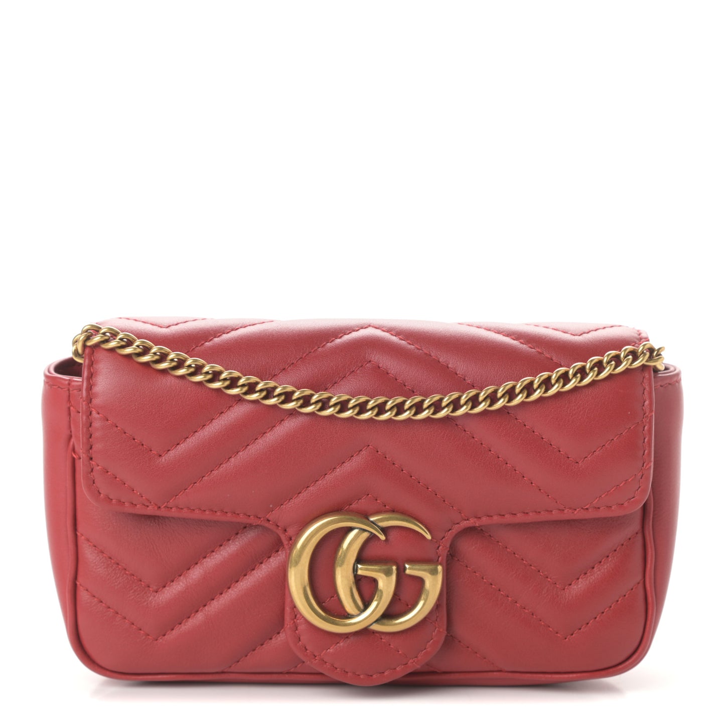 Calfskin Matelasse Super Mini GG Marmont Shoulder Bag Hibiscus Red