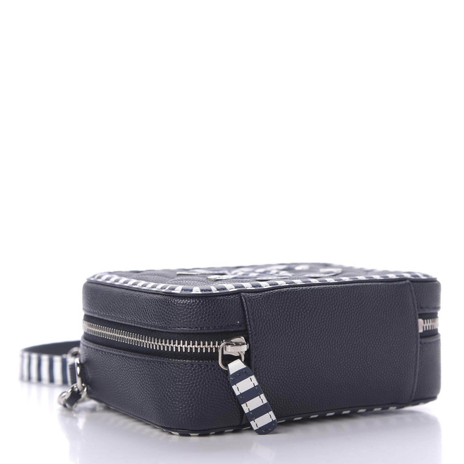 Chanel Caviar Quilted Striped Filigree Vanity Clutch With Chain Navy White 4 of 10