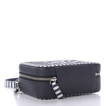 Chanel Caviar Quilted Striped Filigree Vanity Clutch With Chain Navy White 4 of 10
