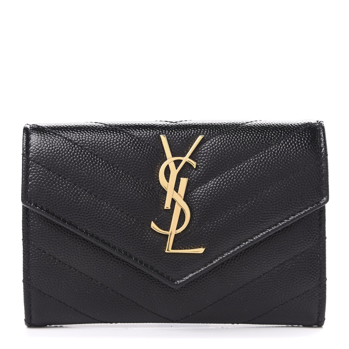 Grain De Poudre Matelasse Chevron Small Monogram Envelope Wallet Black