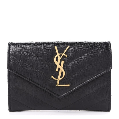 Saint Laurent Grain De Poudre Matelasse Chevron Small Monogram Envelope Wallet Black 1 of 7