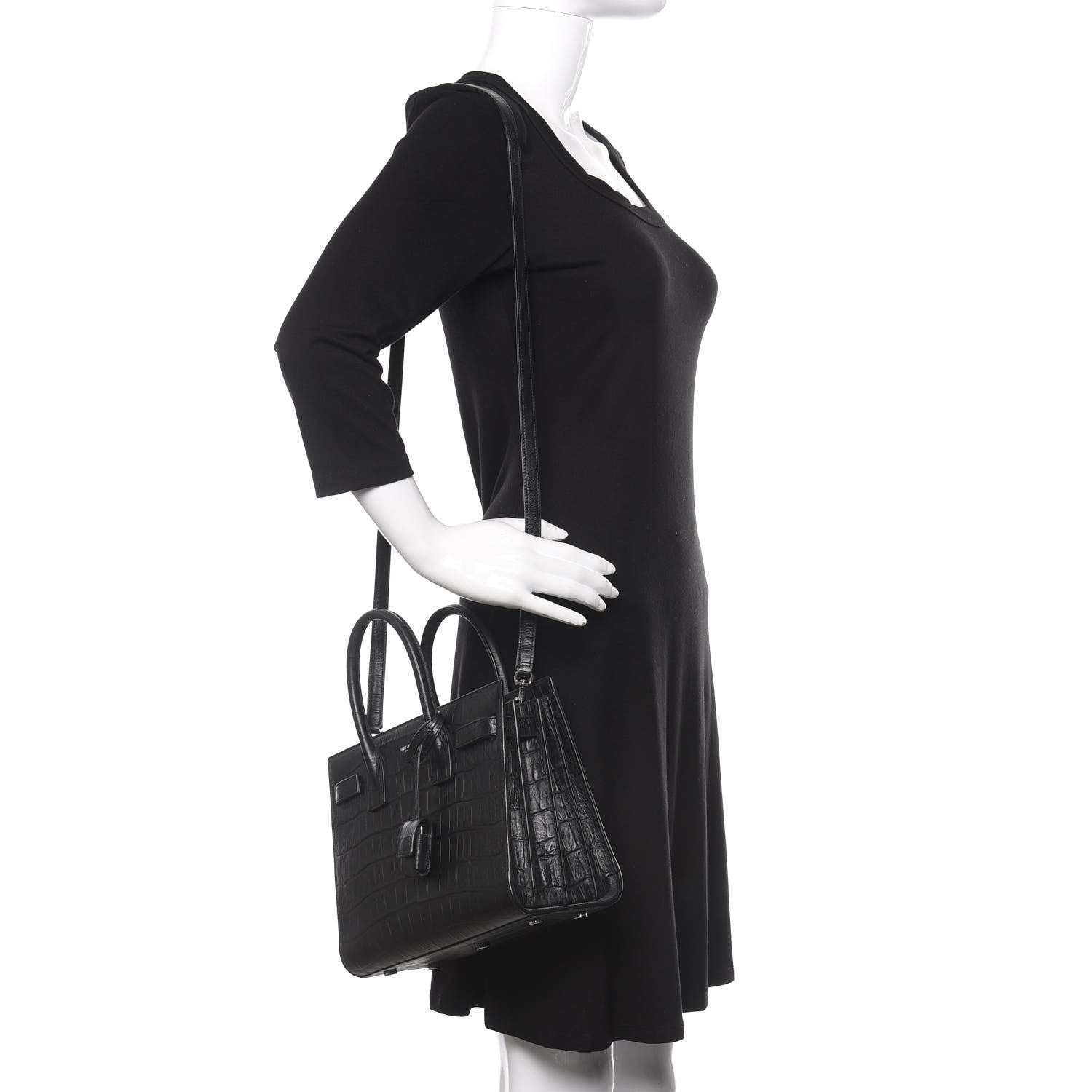 Saint Laurent Calfskin Crocodile Embossed Baby Sac De Jour Black 2 of 9