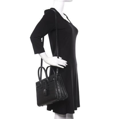 Saint Laurent Calfskin Crocodile Embossed Baby Sac De Jour Black 2 of 9