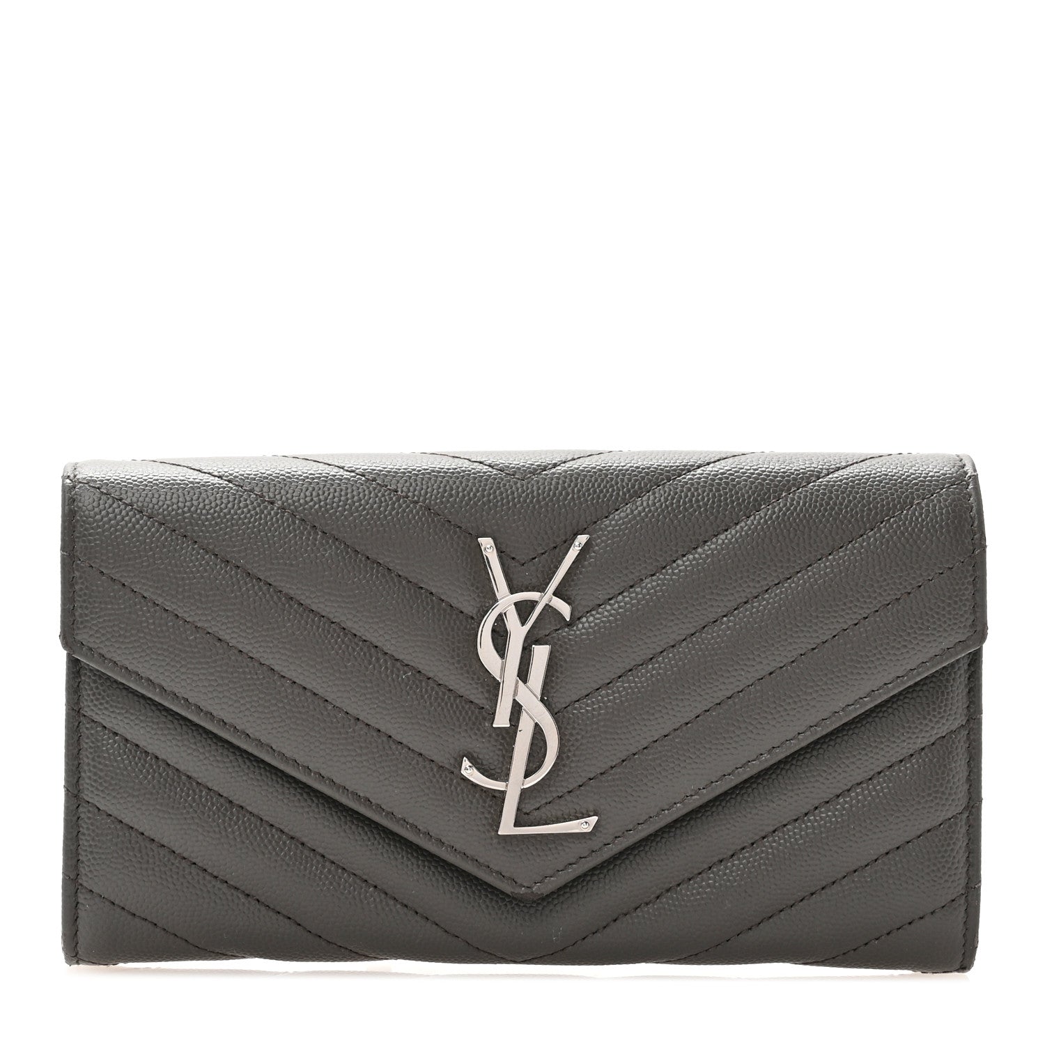 Saint Laurent Grain De Poudre Matelasse Chevron Monogram Flap Wallet Fog 1 of 10