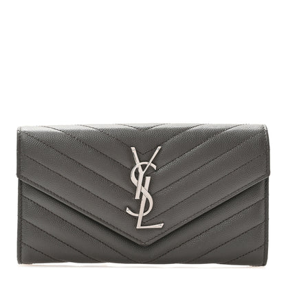 Saint Laurent Grain De Poudre Matelasse Chevron Monogram Flap Wallet Fog 1 of 10