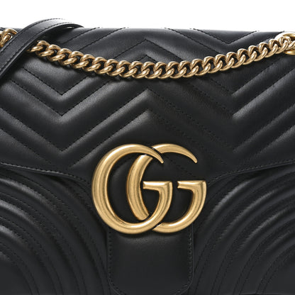 Gucci Calfskin Matelasse Medium GG Marmont Shoulder Bag Black 7 of 9
